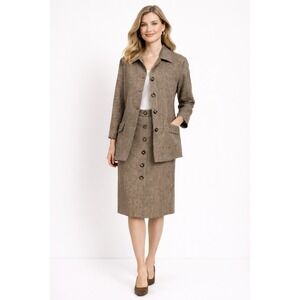 Vintage 90s Renlyn New York Houndstooth Skirt Suit Size 10 Made USA Long Blazer